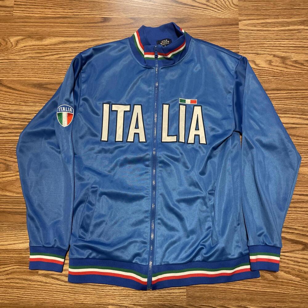 Italia Jacket Full Zip Men’s M Blue Striped Sleeves Socce Sweater 4 Star Venezia